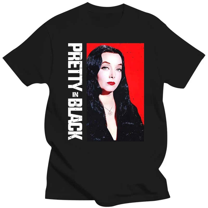 Pins & Bones T-Shirt Da Donna Morticia Addams Pretty In Black Classic Horror Top Manica Corta In Cotone Da Donna
