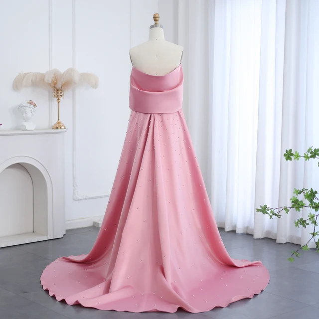 Luxury Dubai Pink Satin Evening Dresses with Train Off Shoulder Arabic for Wedding Party Gowns 481 (Customer Link) 6
