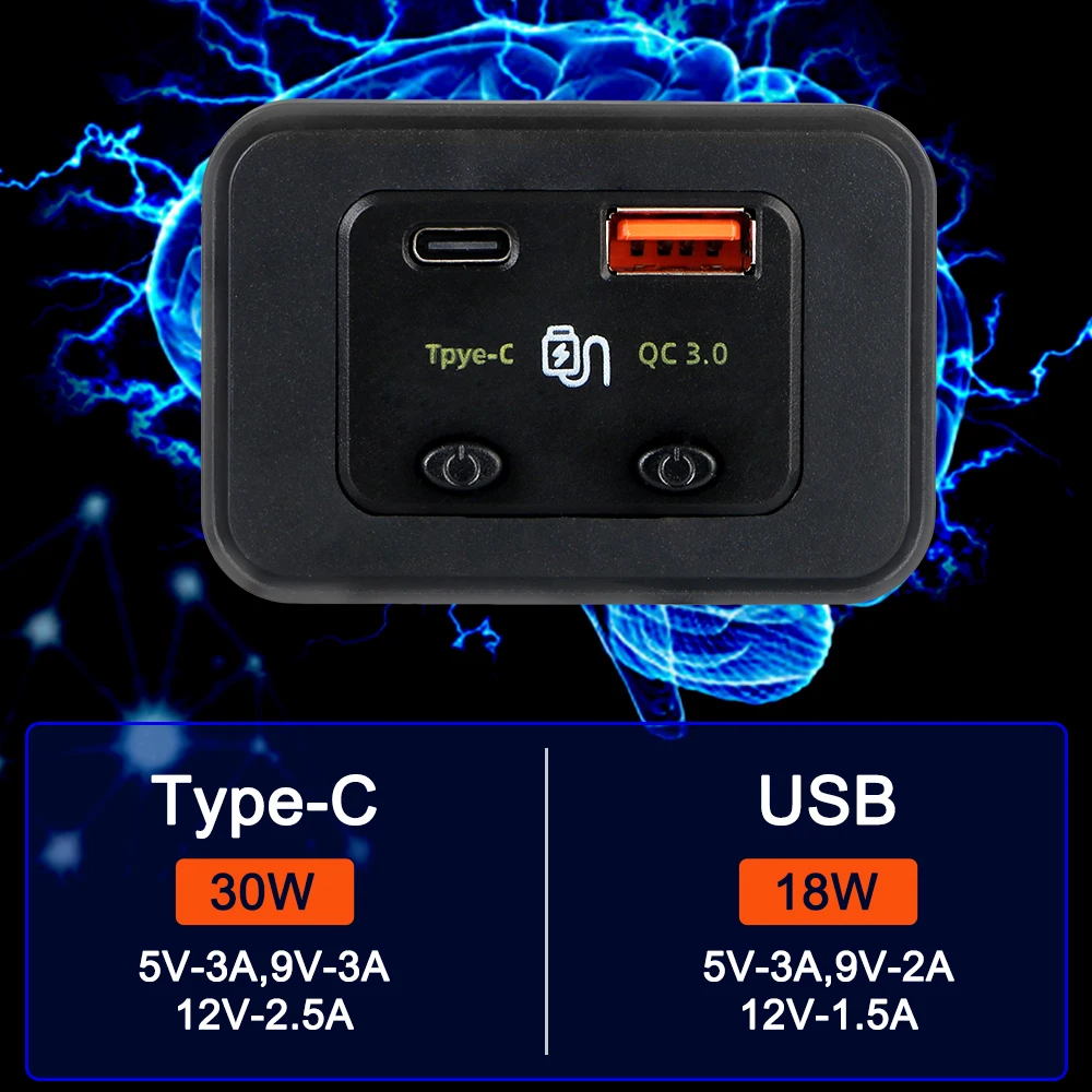 Caricatore rapido per auto 12V/24V Tipo C + QC3.0 Porta USB A per auto RV RV Home Camper Roulotte Caricatore per telefono con luce a LED Adattatore automatico - Image 3