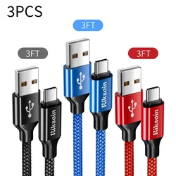 RIKSOIN USB Type - C Cable, 5 Pack Nylon Braided 3A Fast Charging Charger (3PACK)