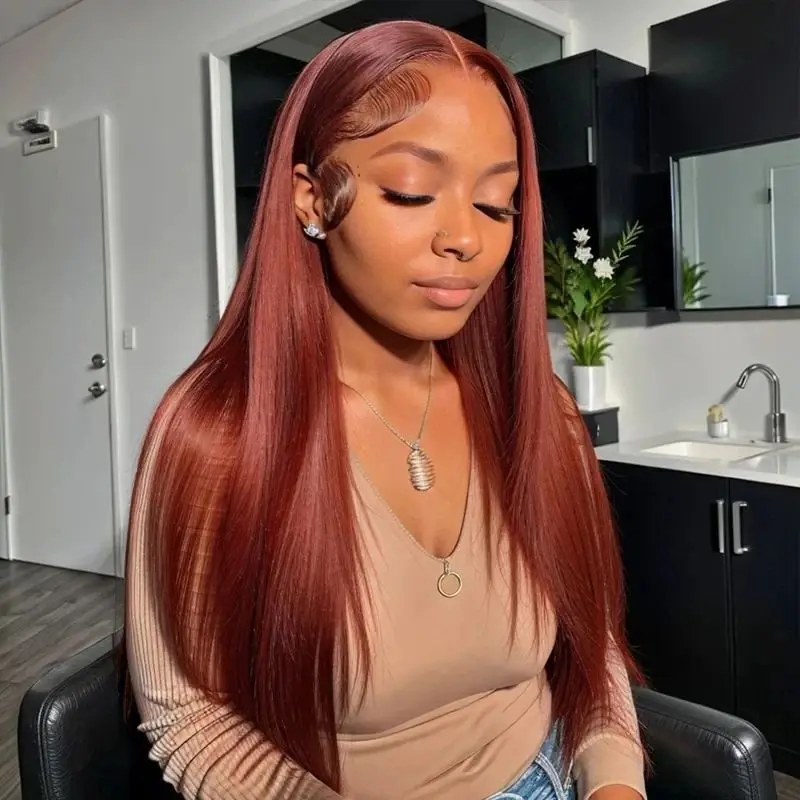 

Reddish Brown 13x4 straight Human Hair Hd Lace Front Wig 30 Inch Lace Frontal Wigs Glueless Human Hair Wig Brazilian Pre Plucked