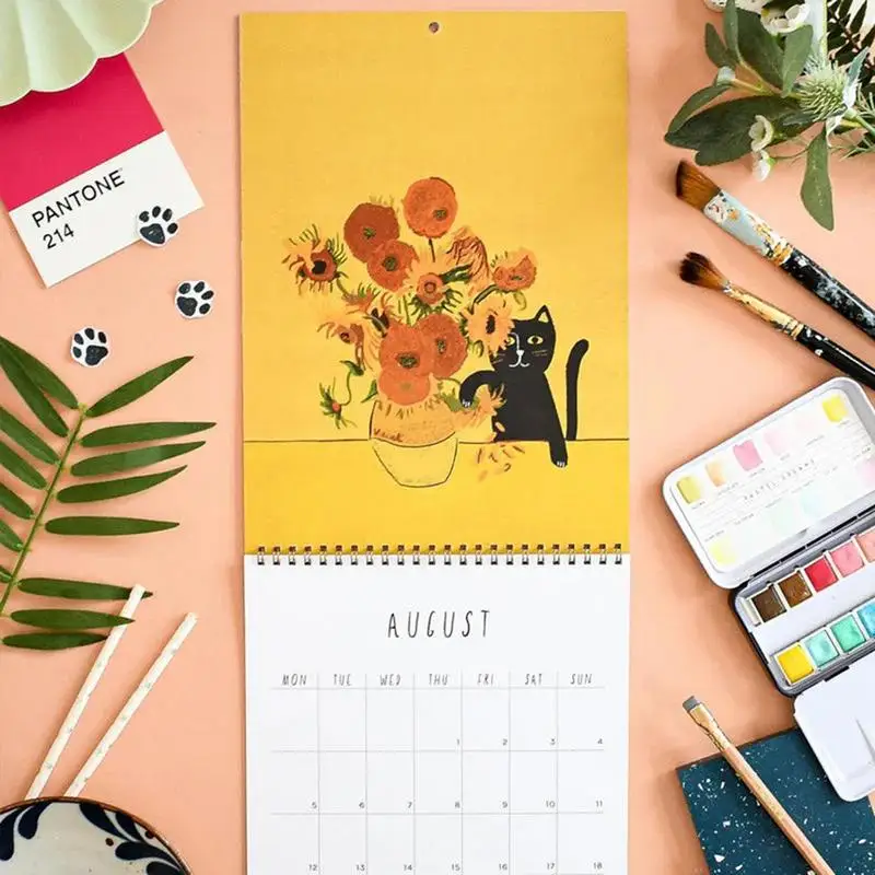 Wall Calendar Paper Wall Calendar Cats in Art Wall Calendar Planner From Jan to Dec Novelty 12 Month Easy Planning Wall Calendars Creative Gifts for Cat