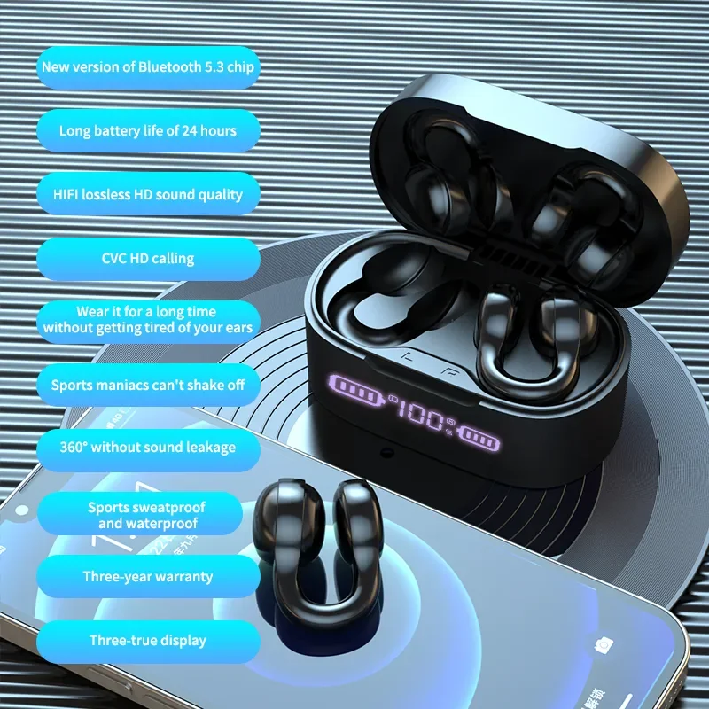 X56 TWS 이어클립 블루투스 이어폰, 무선 헤드폰, HIFI 스테레오 링 타입 클립 이어 블루투스 이어폰, 게임 스포츠 헤드셋