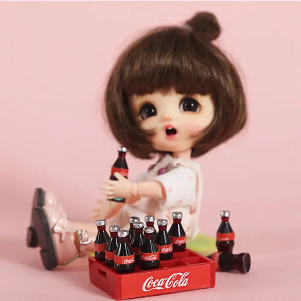 12pcs/set Cola Bottle/Cake/Jam/Mineral Water /Whisky Drink Desert 1:12 Miniature Dollhouse Accessories