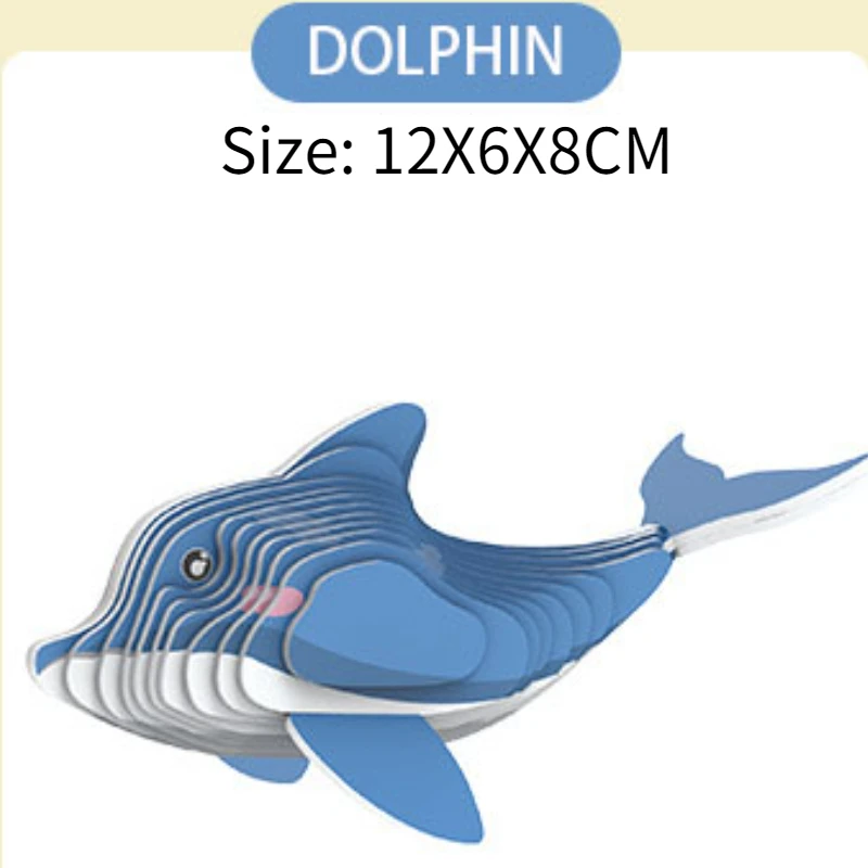 Animal Series 3D Paper Puzzle for Kids Dolphin Educational Montessori Toys Funny DIY Manual Assembly Three-dimensional Model Toy 4