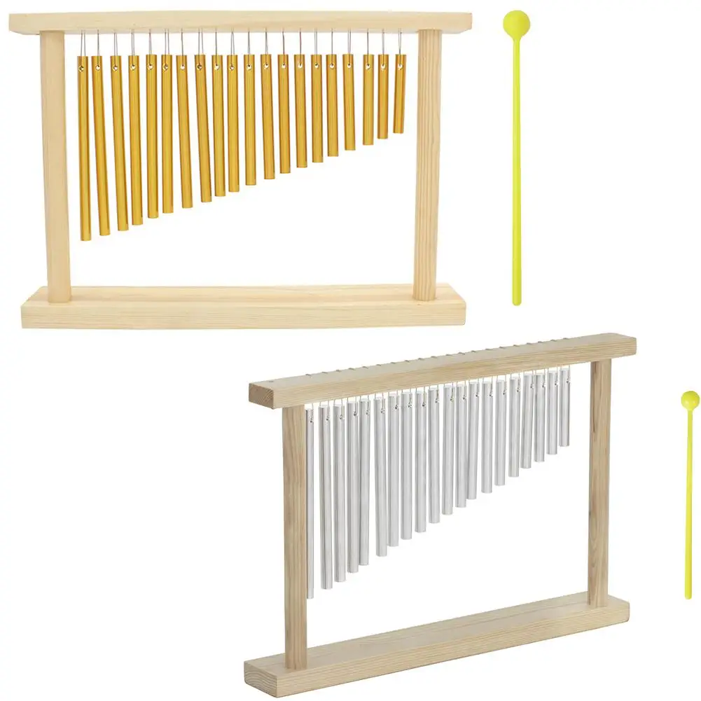20 Note Chime Table Top Bar Chime Wind Chime 20 Bar Strumento A Percussione Con Telaio In Legno Mazzuolo (Oro/Argento)