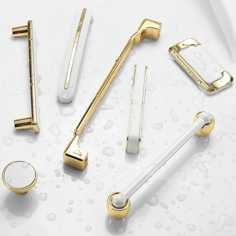 Golden Cabinet Door Handle Cabinet Drawer Handle Modern Simple White Bright Gold Light Luxury Cabinet Single Hole Handle