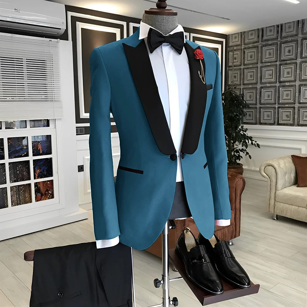 Men's Wedding Tuxedo 2 Piece Set Jacket Pants Tie Suit XS-5XL
