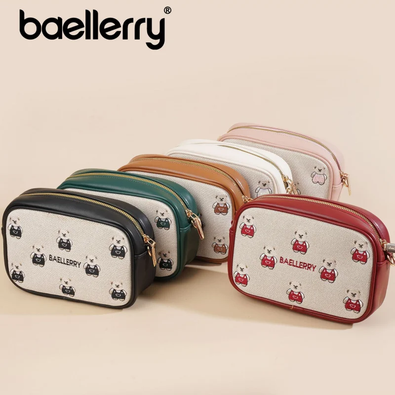 New Women's Crossbody Bag with Embroidered Cute Bear Large Capacity PU Phone Bag