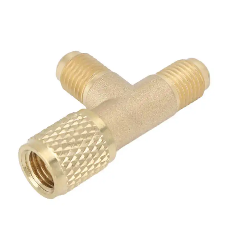 Quick Coupler Tee Adapter with Valve Core Brass 1/4in SAE Sturdy Structure Refrigerant Tee Adapter Fit for R22 R12 R134 air conditioner parts air conditioning adapter air conditioning accessories