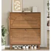 Shoe Storage Cabinet for Entryway with 2 Flip Drawers, Narrow Wood Shoe Cabinet with Fluted Panel, 1