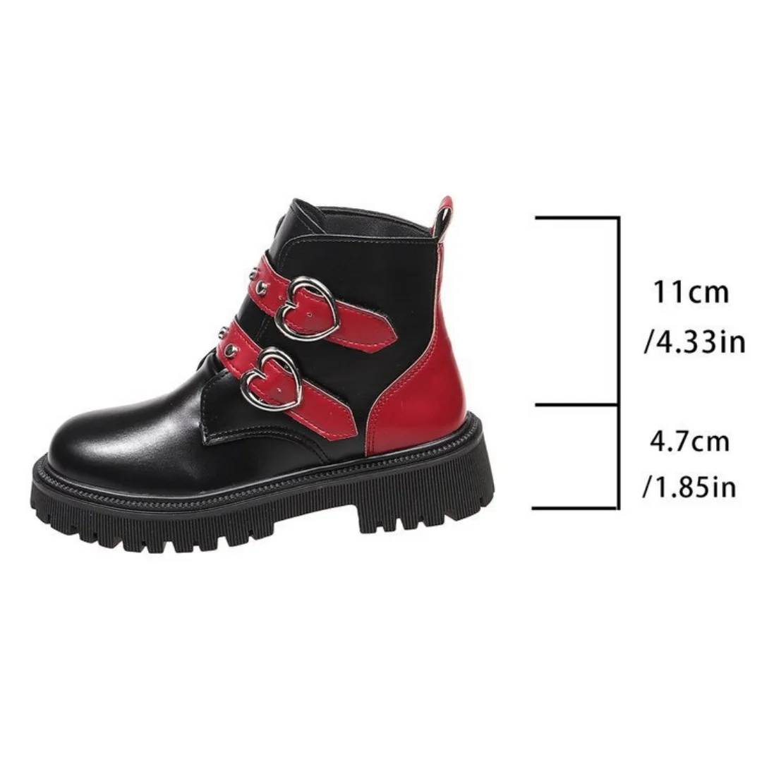 Women's Mid Heels Boot Round Toe Platform Shoes 2025 New Autumn Winter Fashion Belt Buckle Boots Short Boots for Women Handmade