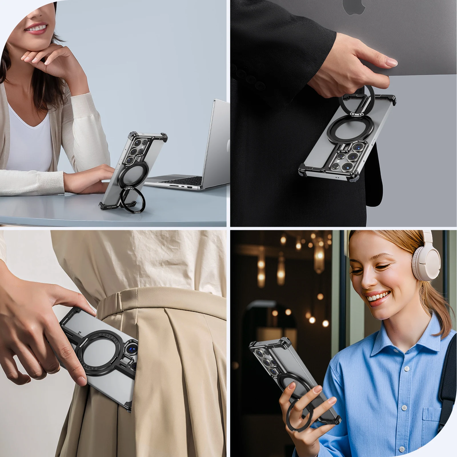 Frameless Magnetic Wireless Charging Shockproof Phone Case w/ Ring - Oatsbasf
