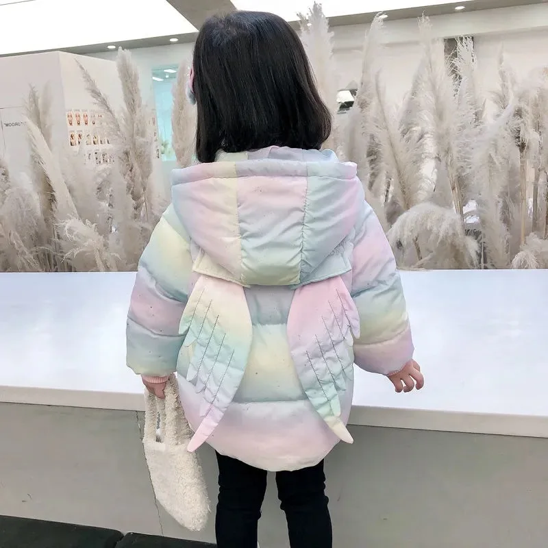 Fashion Colorful Unicorn Jackets For Girls Coat Winter Warm Hooded Parka Snowsuit Cute Wing 2-5 Years Children's Clothing