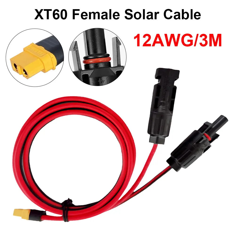 

300cm 12AWG XT60 Female Connector Extension Cable For RV Boat Battery Solar Panel Portable Power Station Charging Cable