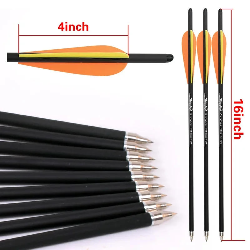 12pcs Hunting Crossbow Archery 13.5-32Inch Orange yellow feather Spine 400 Carbon Arrow OD8.8mm ID7.6mm