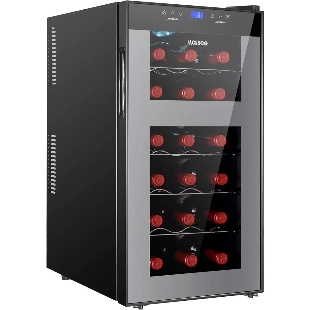 Wine Fridge Dual Zone,18 Bottles Wine Cooler Refrigerator Chiller Upper Zone 46f-54f Lower Zone 54f-65f