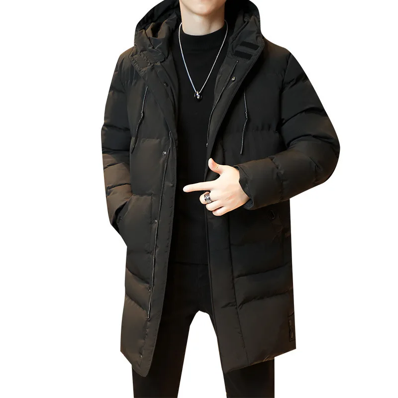 2023 Warm Hooded Mid-length Jacket Mens Casual Zip Up Cotton Padded Jacket Overcoat Autumn Winter Windbreaker Coats Men Clothing