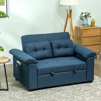 HOMCOM Click Clack Sofa Bed 2 Seater Sofa Bed for Living Room Blue