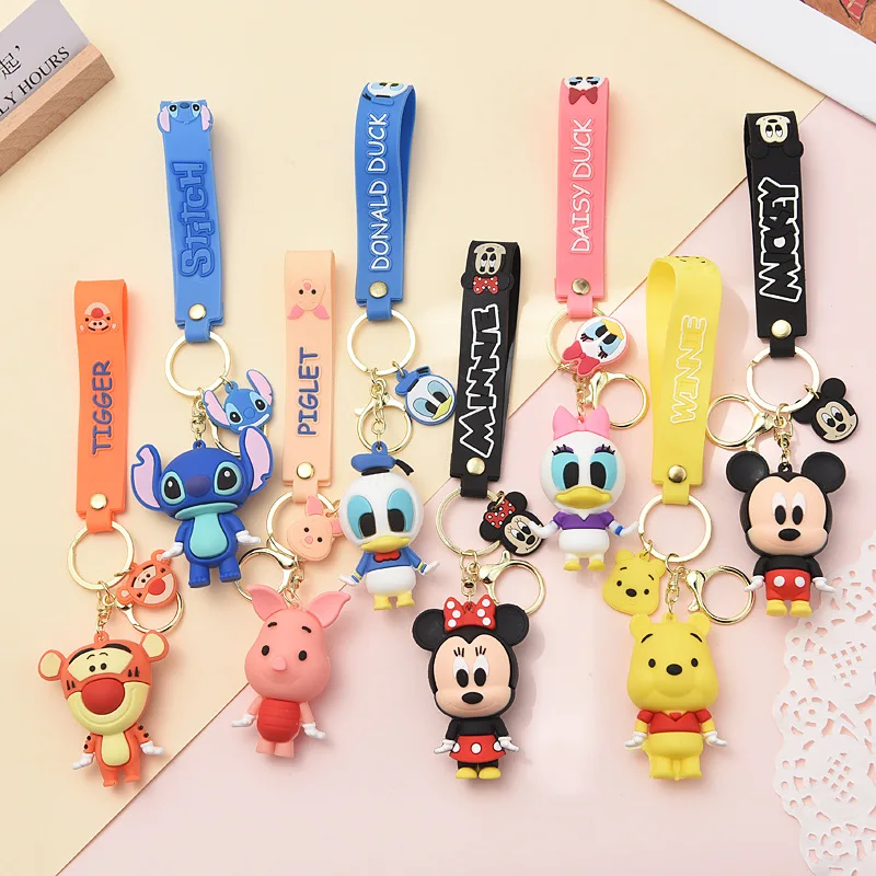 

Disney Stitch Mickey Minnie Keychain Kawaii Anime Figure Stitch Mickey Donald Duck Cartoon Bag Car Keyring Accessories Gift