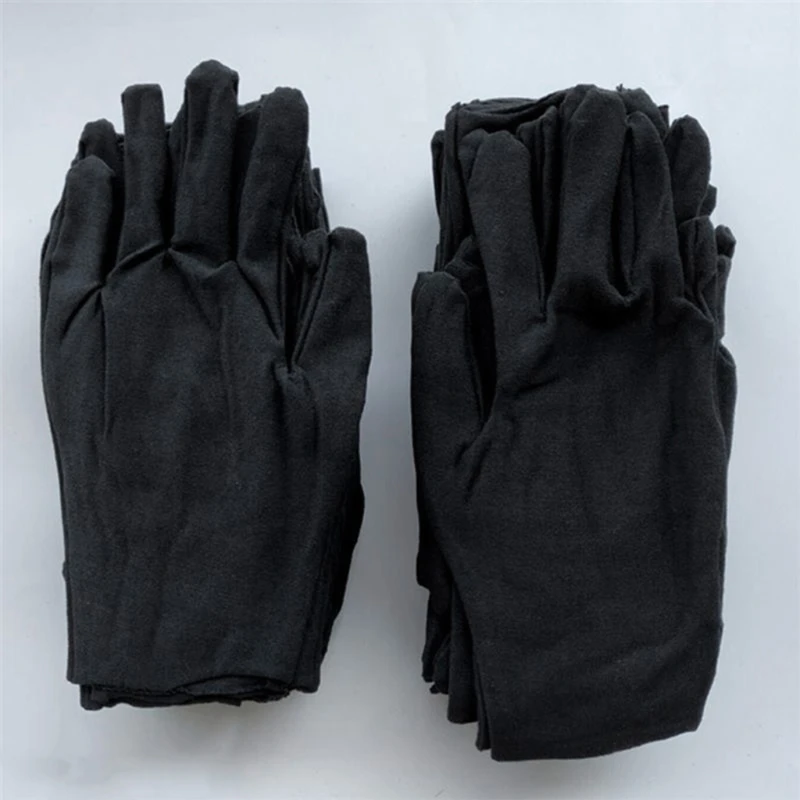 Unisex Soft Black Cotton Full Finger Working Gloves Formal Dress Parade Jewelry Inspection Protective Stretcahble 12 Pairs