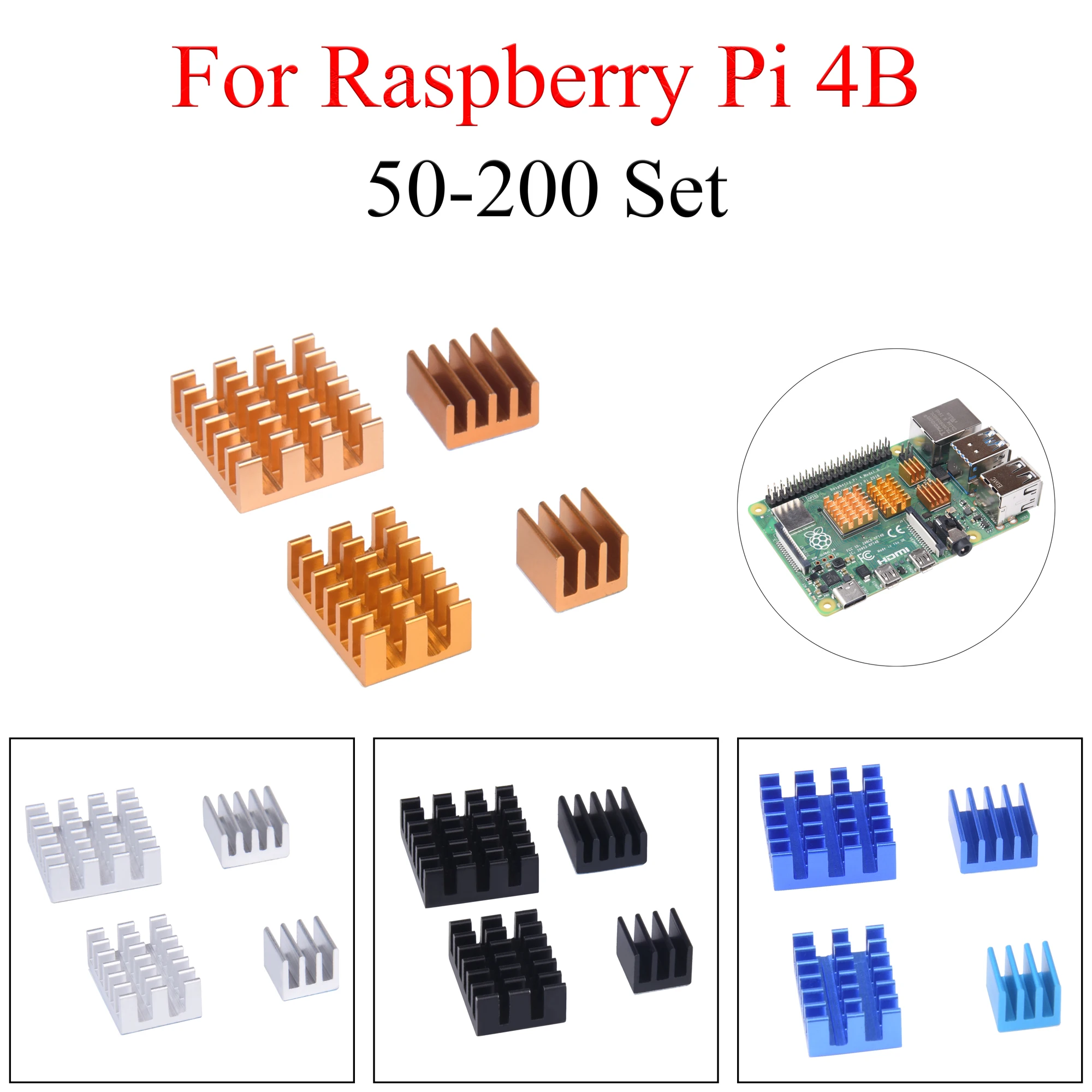 

Комплект из 50-200 алюминиевых радиаторов, охлаждающих радиаторов, радиаторов, 4 шт. в комплекте, радиатор для Raspberry Pi 4, Модель B