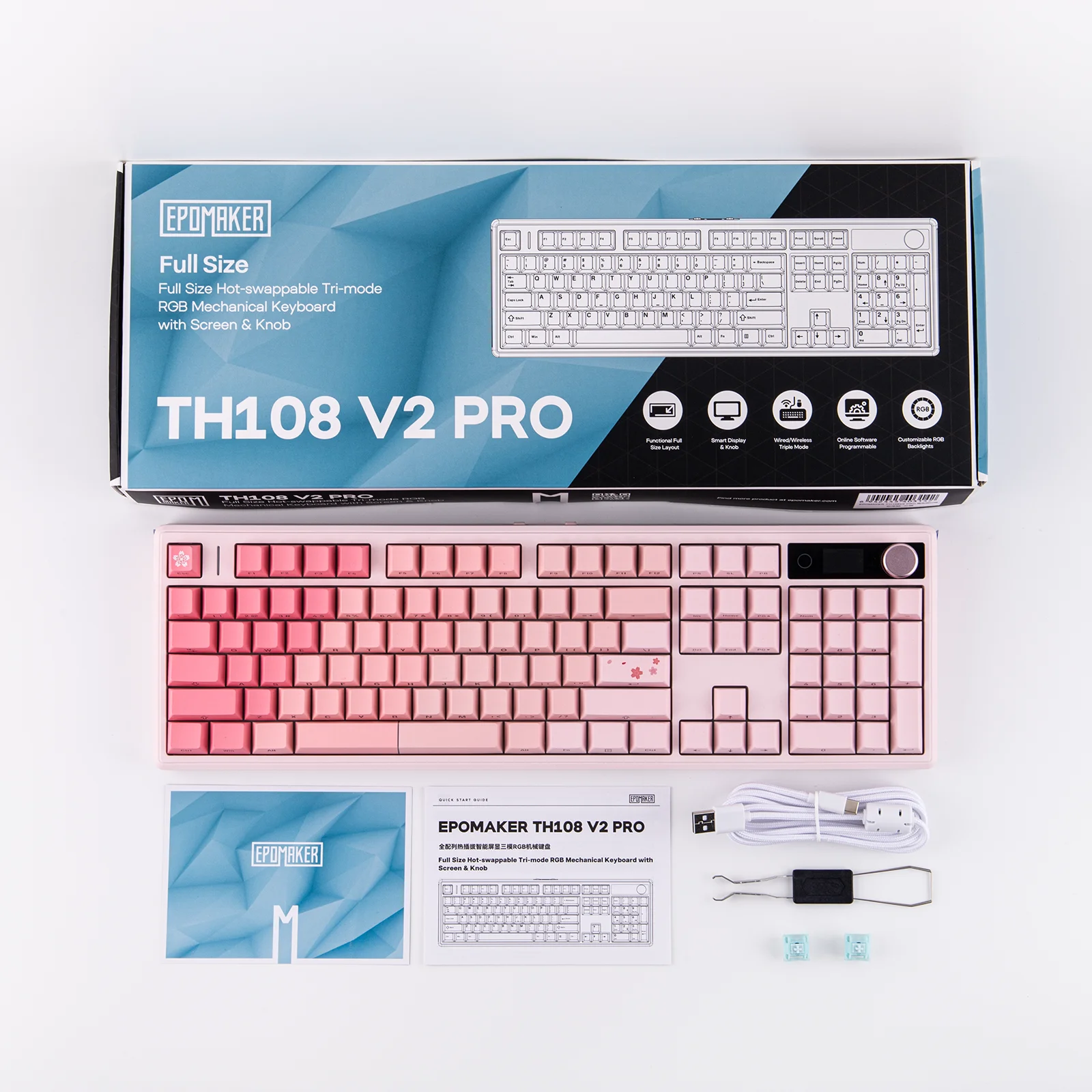 EPOMAKER TH108 V2 PRO 풀 사이즈 ANSI US 레이아웃 가스켓 트라이 모드 무선 기계식 게이밍 키보드 (Mac/PC용 RGB 백라이트 포함)