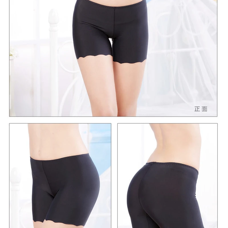 Mid-waist Thin Ice Silk Breathable Underwear Girls One-piece Non-marking Bottoming Anti-light Safety Pants Three-quarter Pants