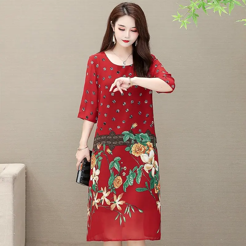 Vestido de Verão Novo Feminino Floral Impressão Chiffon Vestido Casual O-pescoço Manga Curta Vestidos Soltos Longo Tamanho Grande 2022 2 Computers & Electronics