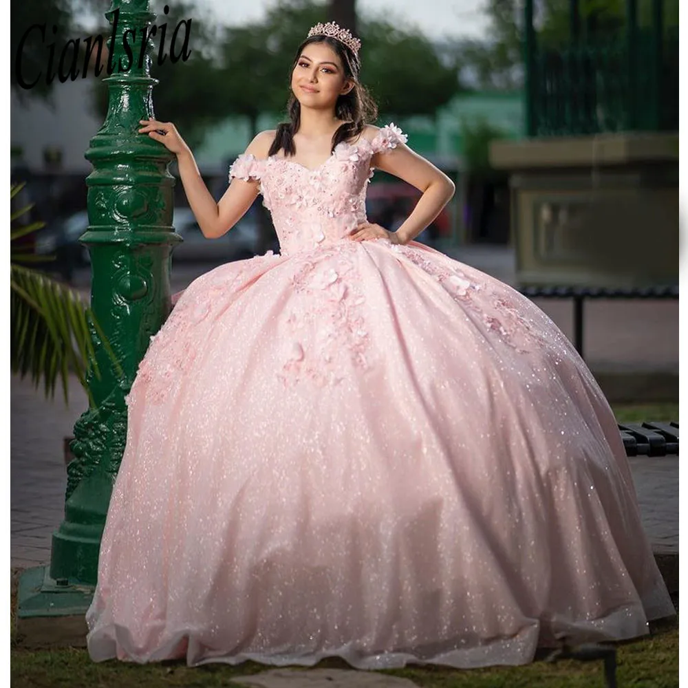 

Розовое Бальное Платье с сердечком, платья для Quinceanera для вечеринки 15, модное вечернее платье с аппликацией и открытыми плечами Золушки, платье на день рождения, Лидер продаж