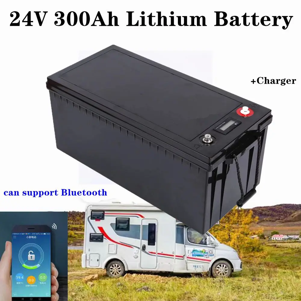 

waterproof 24V 300AH Lithium ion battery bluetooth APP BMS li ion for 3000W RV EV Solar energy golf cart UPS +20A Charger