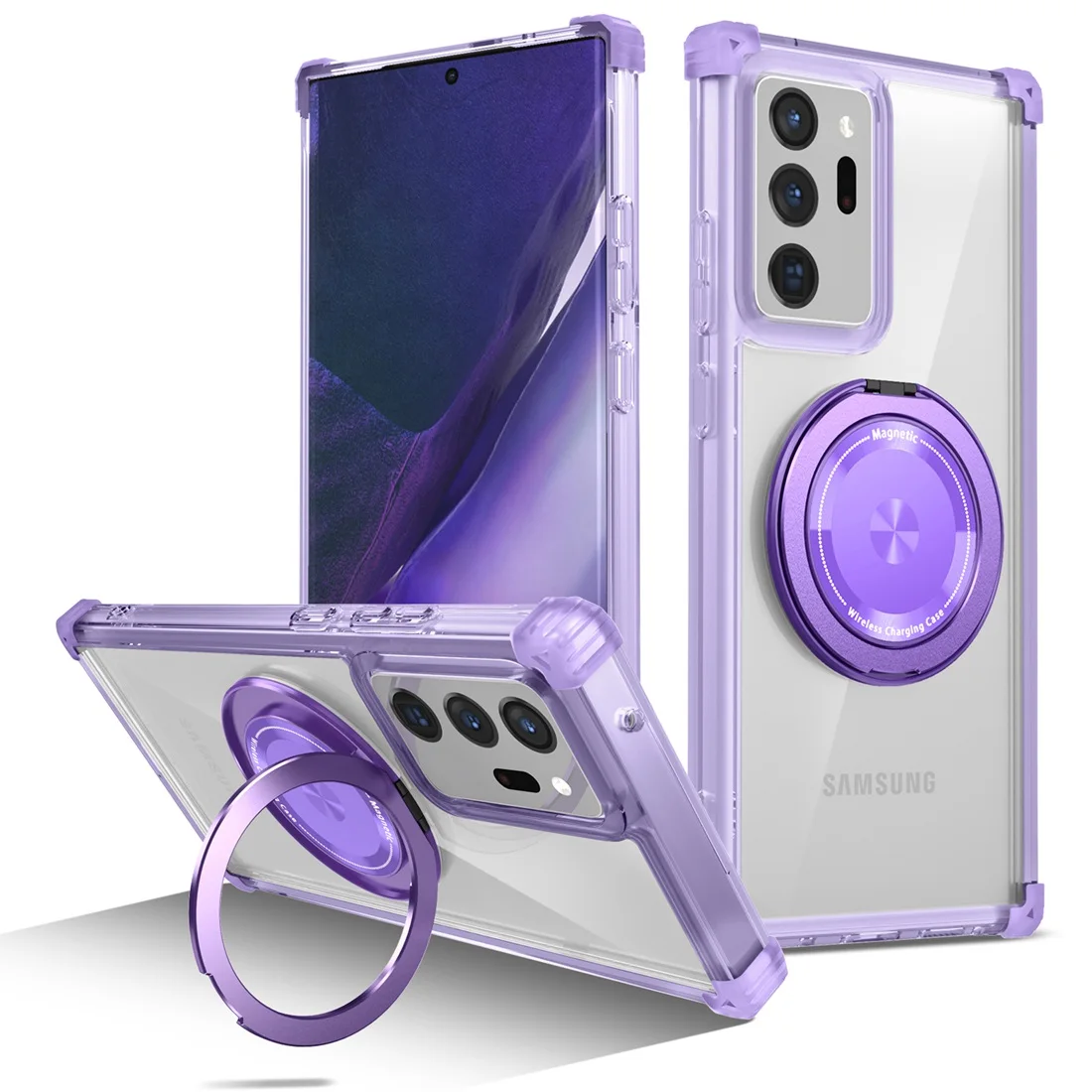 Clear Phone Case with 360° Rotating Ring and Magnetic Kickstand