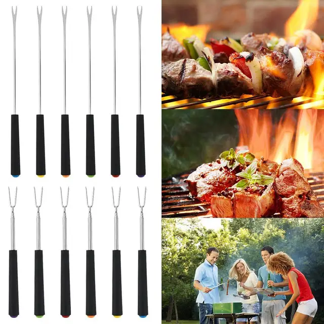 1/6Db Teleszkópos Barbecue Villa Pörkölt Sügér Bbq Grillvillák Főzött Húskészlet Grillezés Tüskék Konyhai Új Kiegészítők