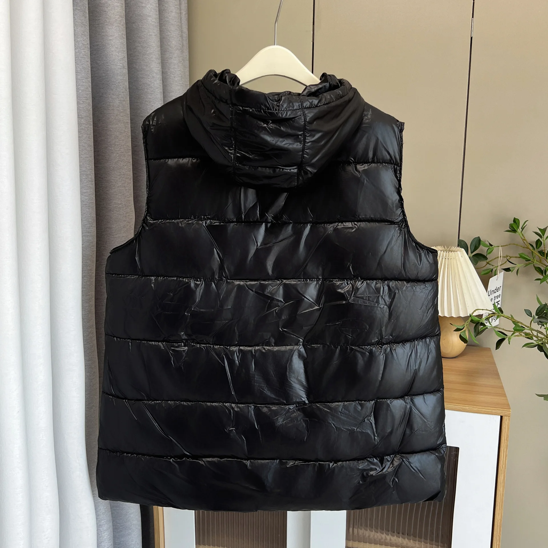 XXXXXL Fashion Plus Size Women's Parka Winter New Simple Warm Hooded Sleeveless Padded Vest Side Placket Mid Length Coat 6876