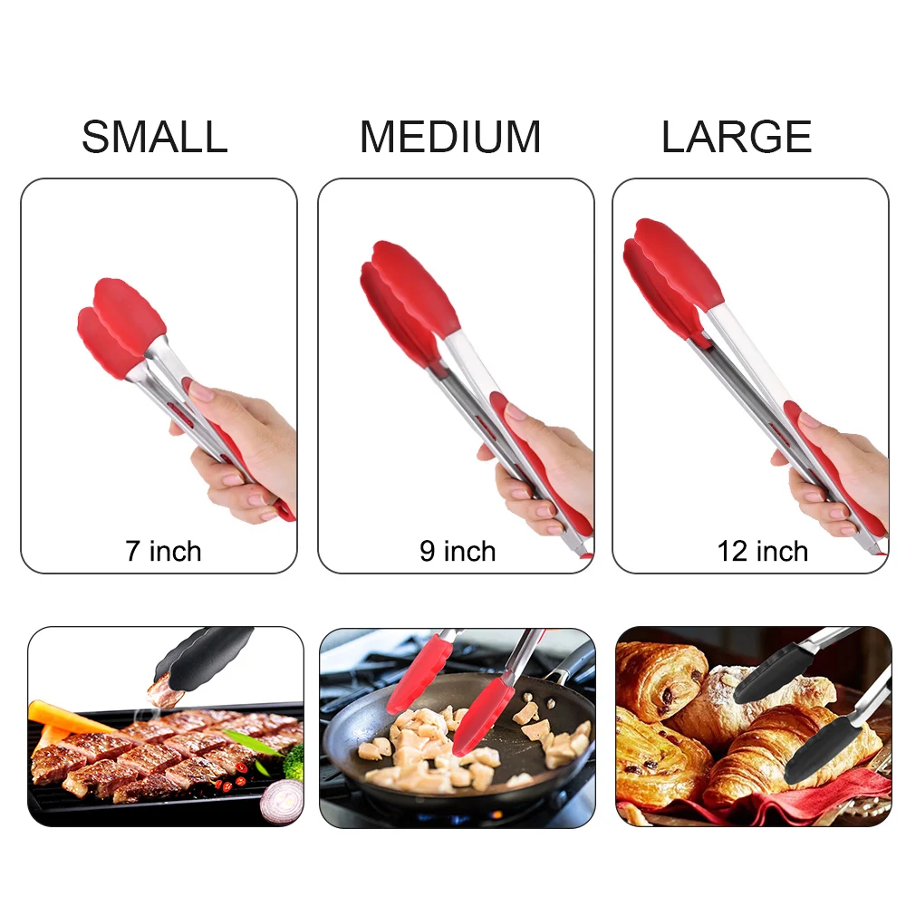 Silicone BBQ Grilling Tong Kitchen Cooking Salad Bread Serving Tong Non-Stick Barbecue Clip Clamp Stainless Steel Tools Gadgets food tongs