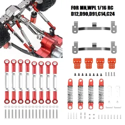 RCGOFOLLOW Aluminum Steering Link Rod Pull Rod Mount Seat Shock Absorber Set for 1/16 MN D12 D90 D91 MN99 MN99s 1/16 WPL C14 C24