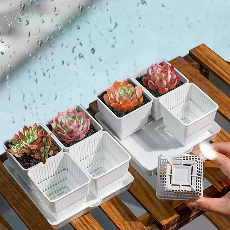 Succulent Planting Kit Breathable Meshpot Succulents Pot Square Flower Pot Nursery Planter Tool Cactus Seedlings Container Plants Box Garden Decor