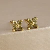 Boucles d'oreilles carrées suspendues en acier inoxydable, 2 pièces, pierre d'anniversaire de décembre, chaîne en zircone cubique, fleur, bijoux de perçage