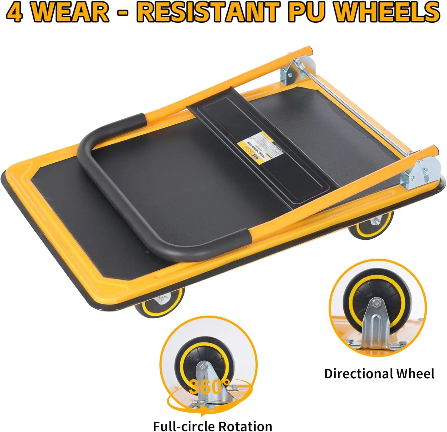 80876- Foldable Platform Truck Push Dolly 330 lb. Weight Capacity Black and Yellow 28.75" x 18.75" x 33" 2