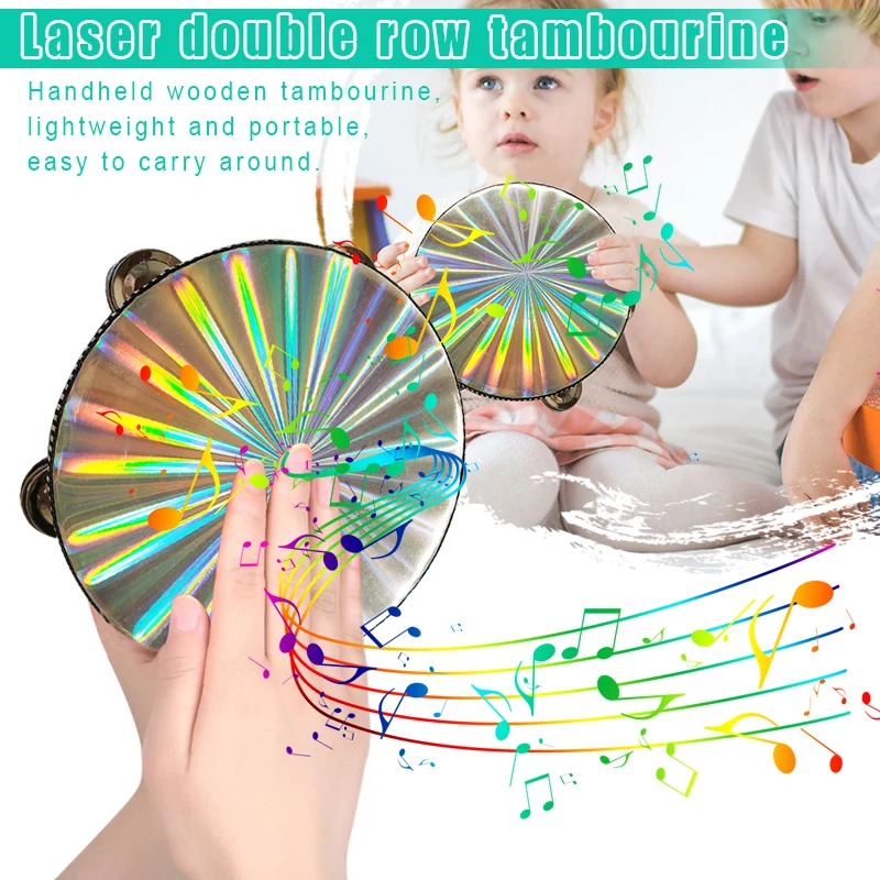 Musical Tambourine Drum Round Percussion Jingles Portable for Children Performance