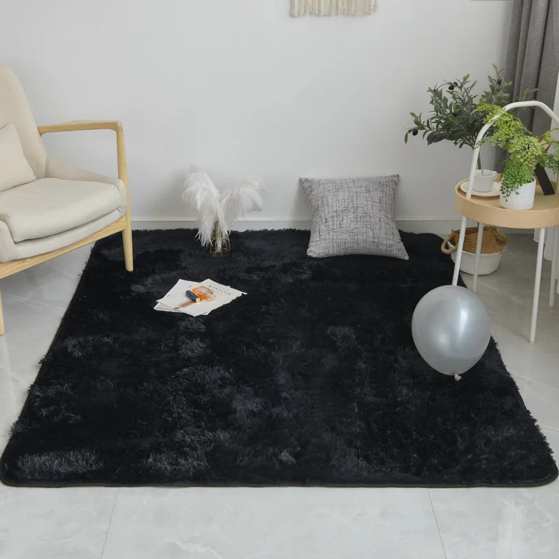 Shaggy Carpets For Living Room Bedroom Modern Black Solid Color Plush Floor Fluffy Mats Kids Room Faux Fur Area Rug Non-slip Mat 3