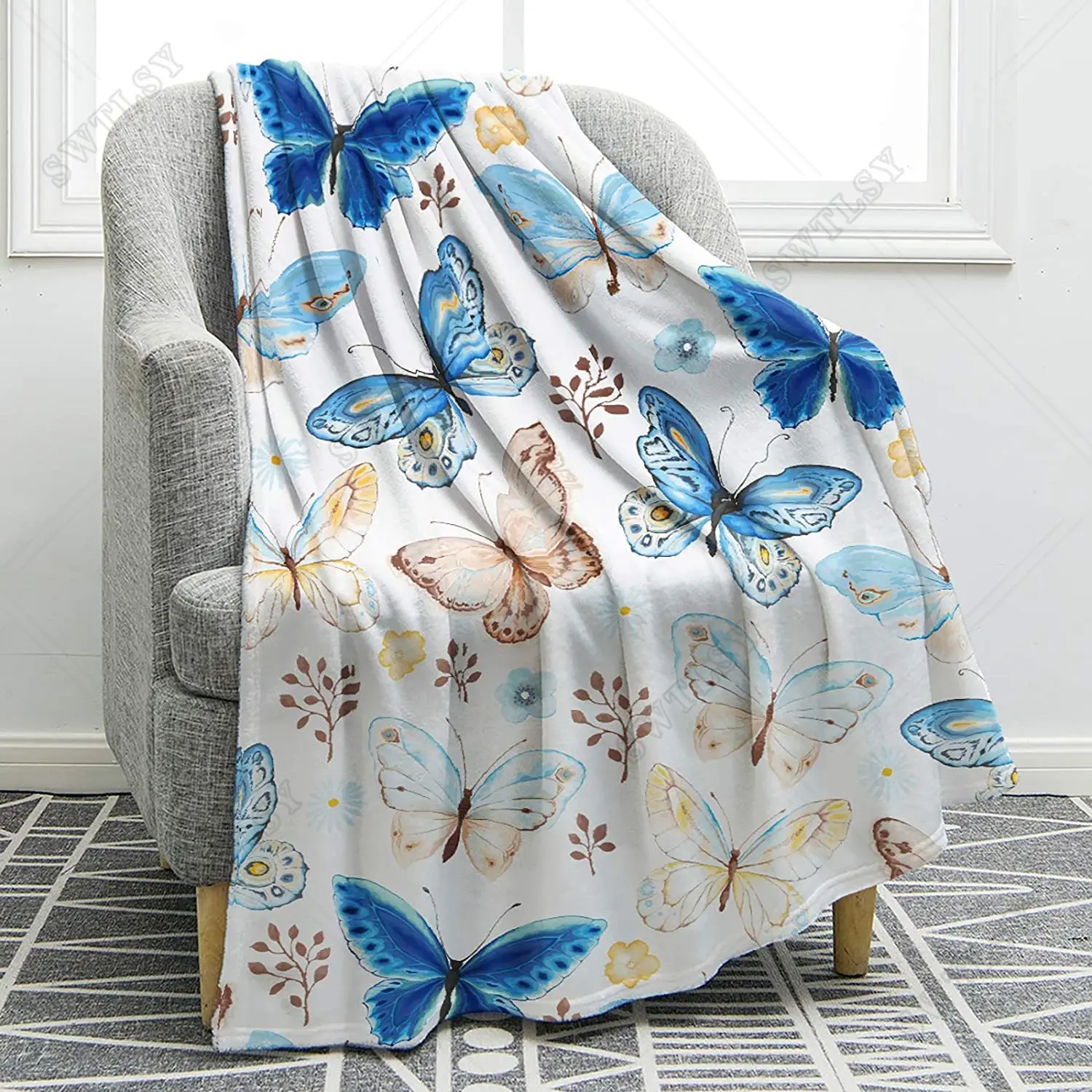 

Colourful Butterfly Flannel Throw Blanket King Queen Size for Kid Boys Girls Bed Sofa Decor Lightweight Warm Soft Perfect Gift