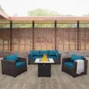 Patio Rattan Furniture Set  Outdoor PE Wicker Conversation Couch, Brown Sectional Sofa Couch with 50,000BTU Adjustable 2