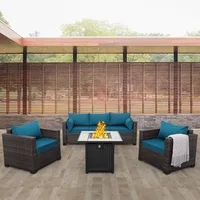 Patio Rattan Furniture Set  Outdoor PE Wicker Conversation Couch, Brown Sectional Sofa Couch with 50,000BTU Adjustable 2