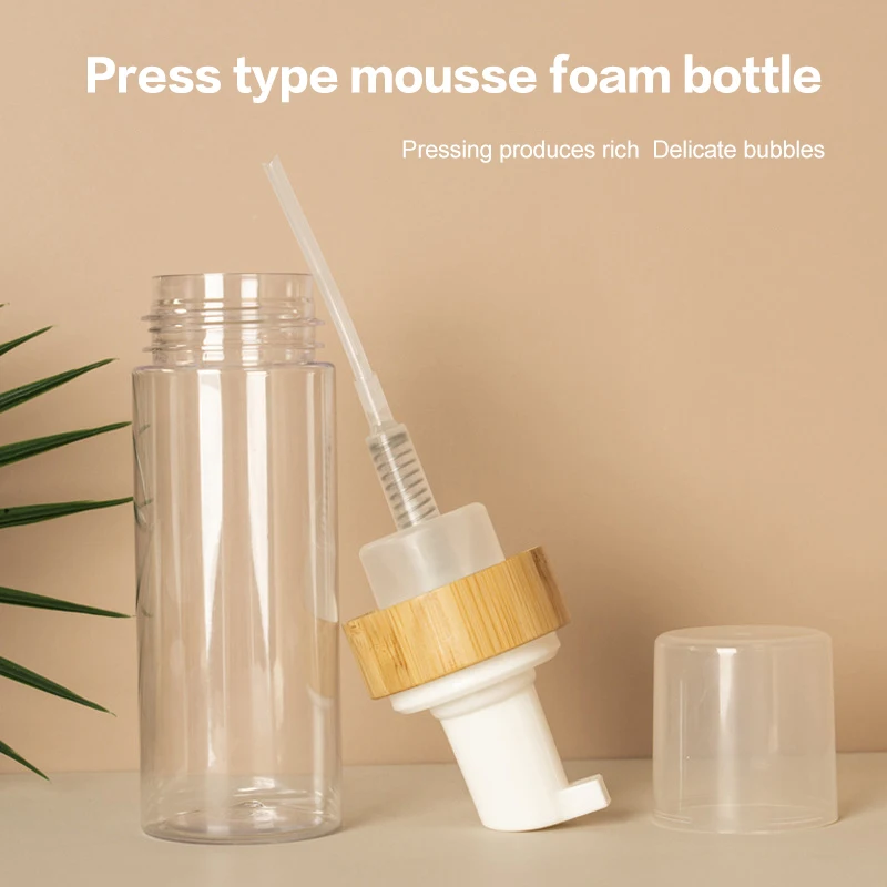 150ml Refillable Bamboo Foam Pump Bottle - Travel Size Empty Dispenser For Face Cleaner Shampoo Hand Sanitizer Cosmetic Soap