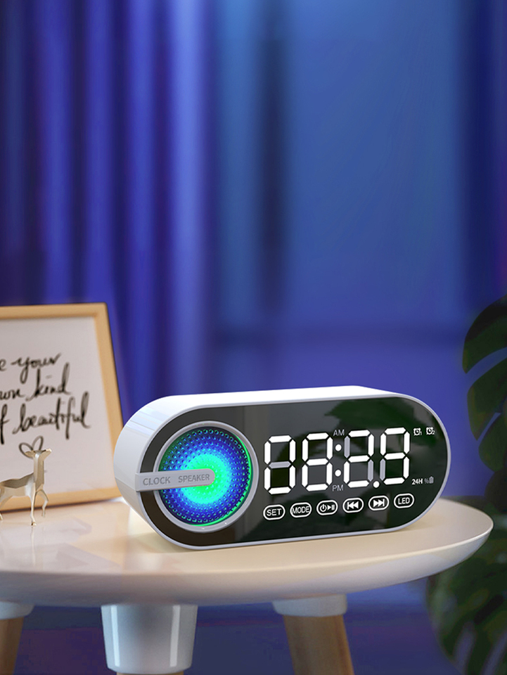Portable Mini Mirror Digital Alarm Clock Wireless Bluetooth Speaker, Desktop Audio Player for Home, Office & Bedroom Decor, Rech
