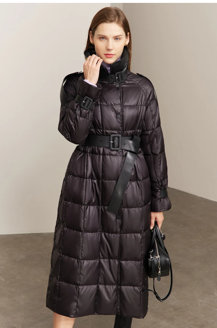 AMII Minimalism Down Jacket Women 2022 Winter New Commuter Fashion Belt Design Solid Warm Antistatic Long Clothing Tops 12241180