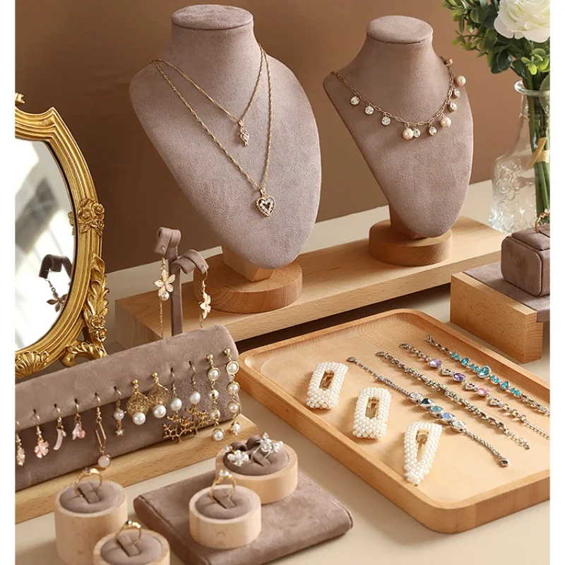 Elsjoy Velvet Necklace Display Stand - Beige & Gold, Metal Hanging Organizer For Jewelry Vendors, Home Decor