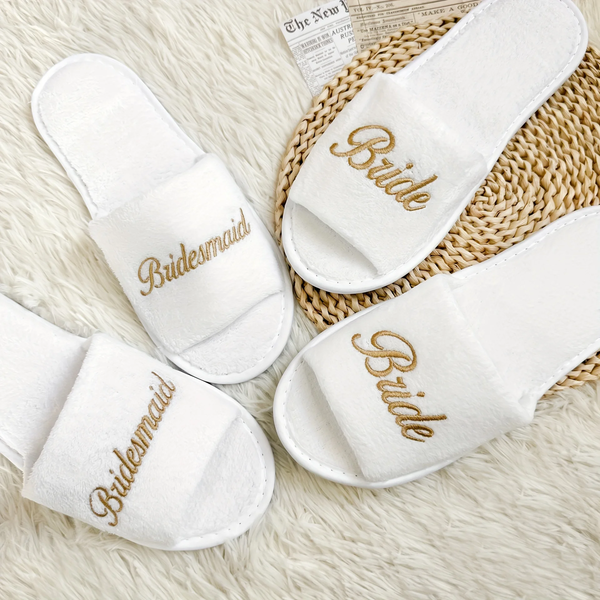 lightweight slippers flat slippers women slippers Bridal Party Slippers Set Embroidery Lightweight Soft Sole Flats for Brides Bridesmaids Guests Bachelorettes