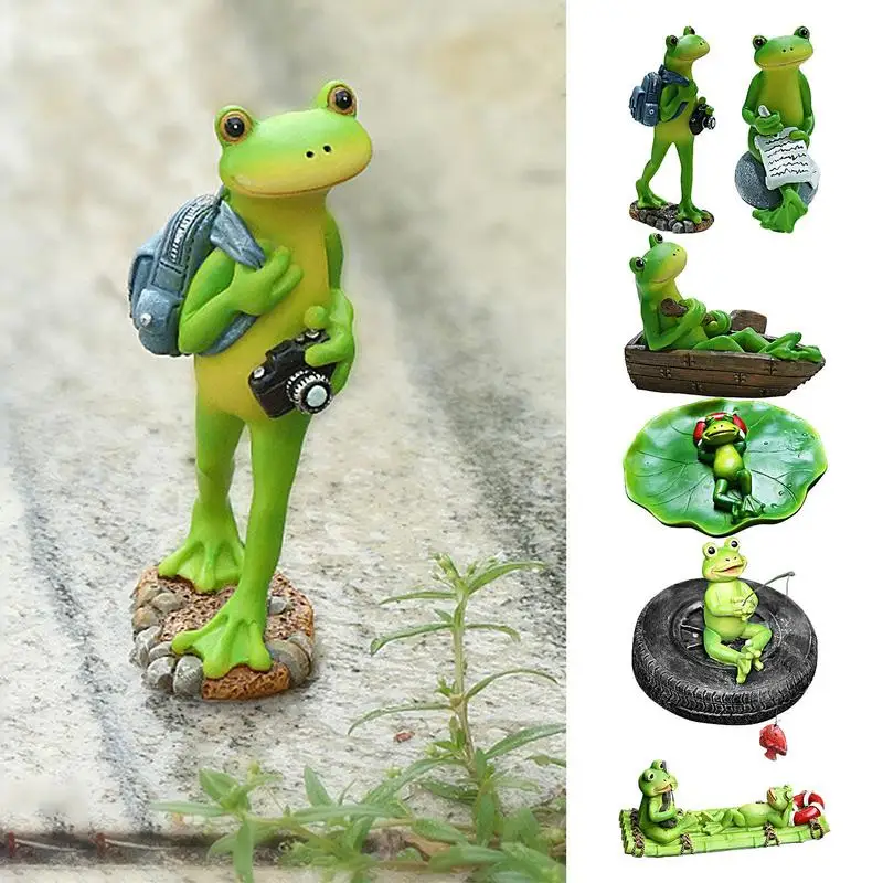 

Cute Frog Resin Figurine Animal Sculptures Funny Frog Statue Tabletop Bookshelf Miniature Garden Decorative Ornament Home Decor